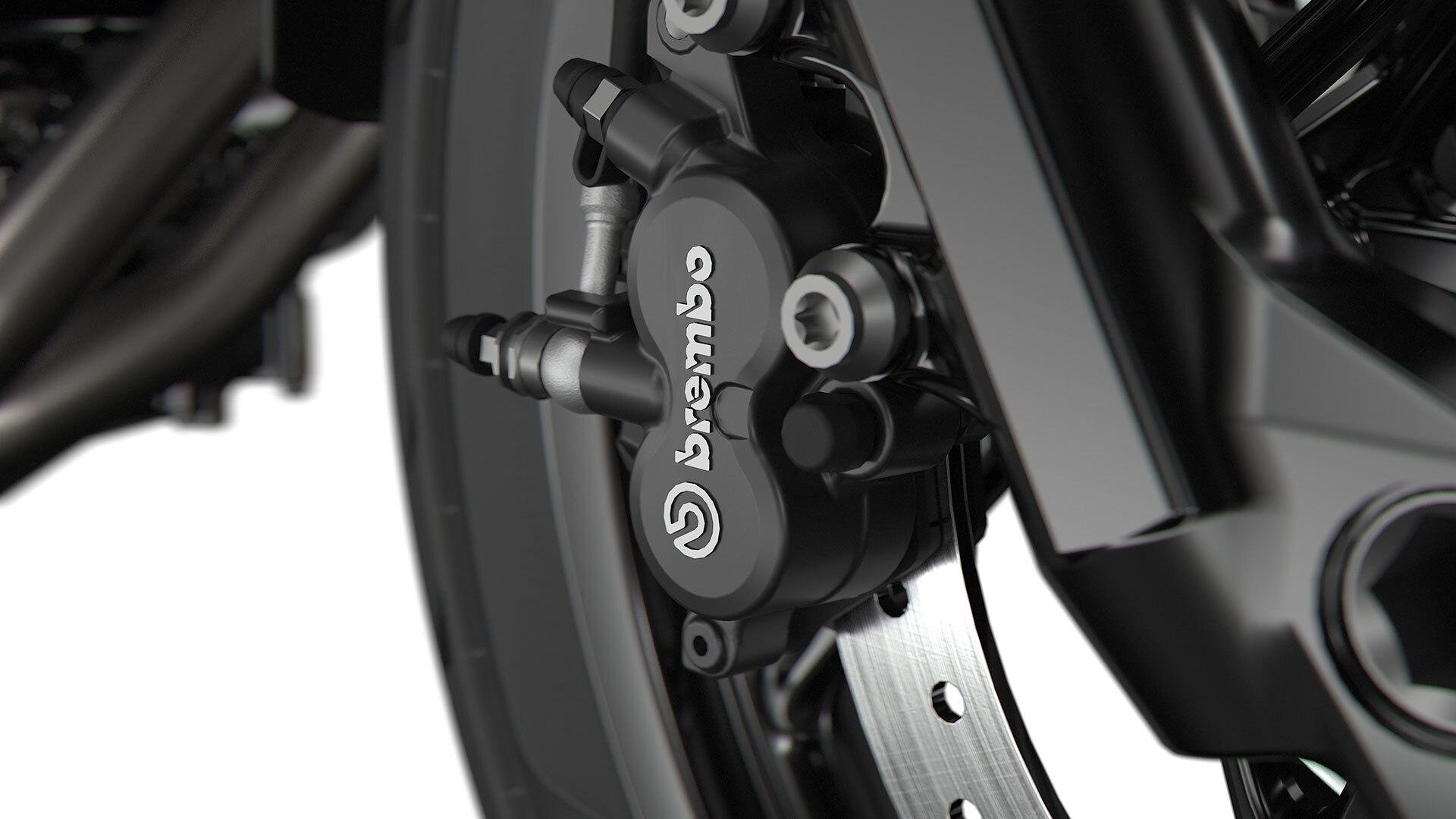Vediamo l'impianto frenante Brembo nero.