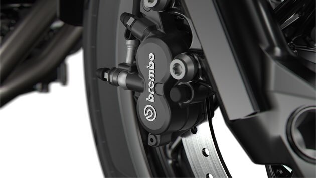 Vediamo l'impianto frenante Brembo nero.