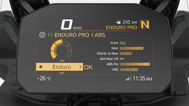 Vediamo l'indicazione delle modalità di guida Pro nel display TFT della F 850 GS.