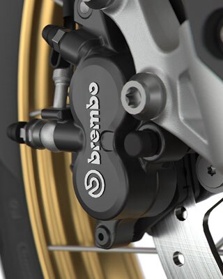 Vediamo l'impianto frenante Brembo nero.