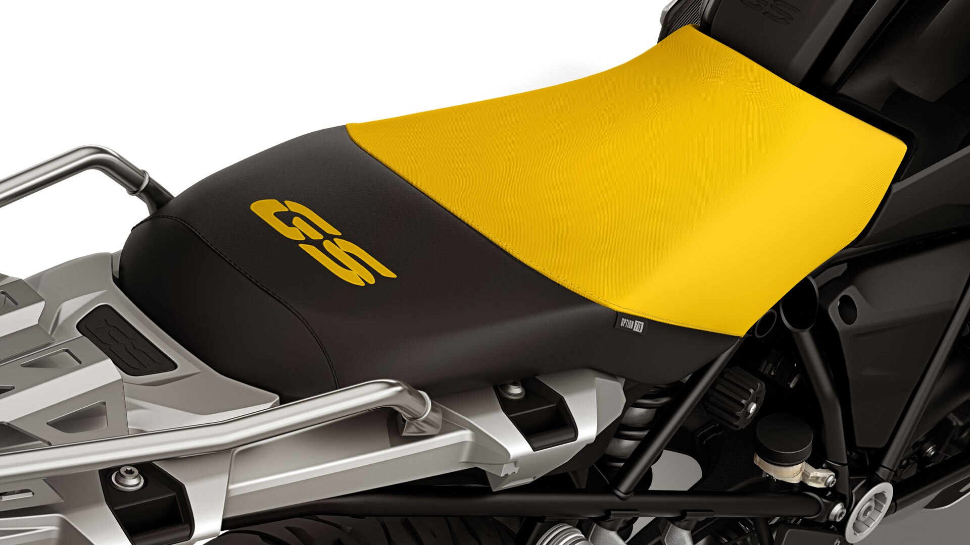 Vediamo la sella nera-gialla dell'Edition 40 Years GS con ricamo GS.