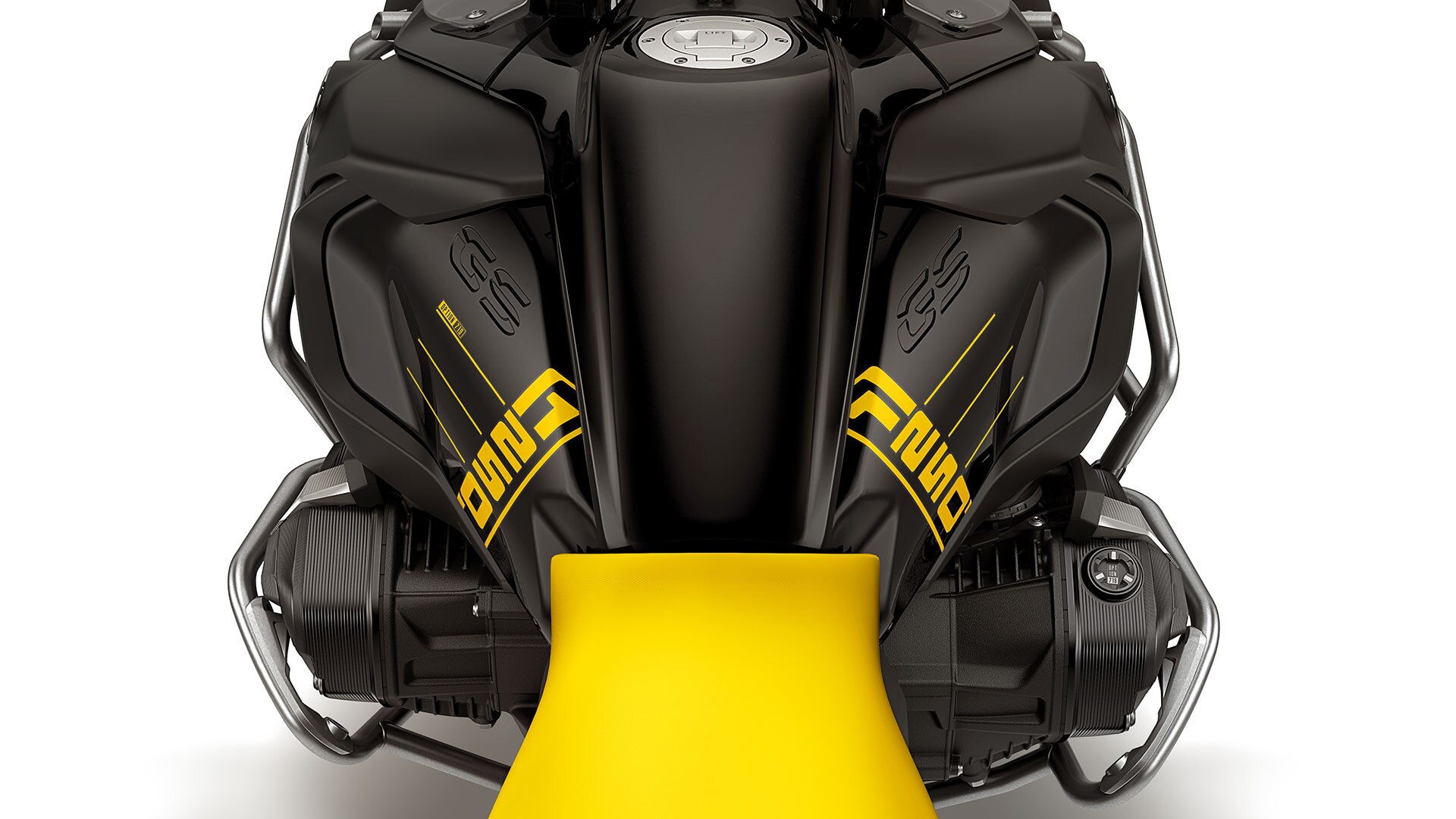 Vediamo il serbatoio della Edition 40 Years GS con scritta 1250 e logo Option 719 in dettaglio.