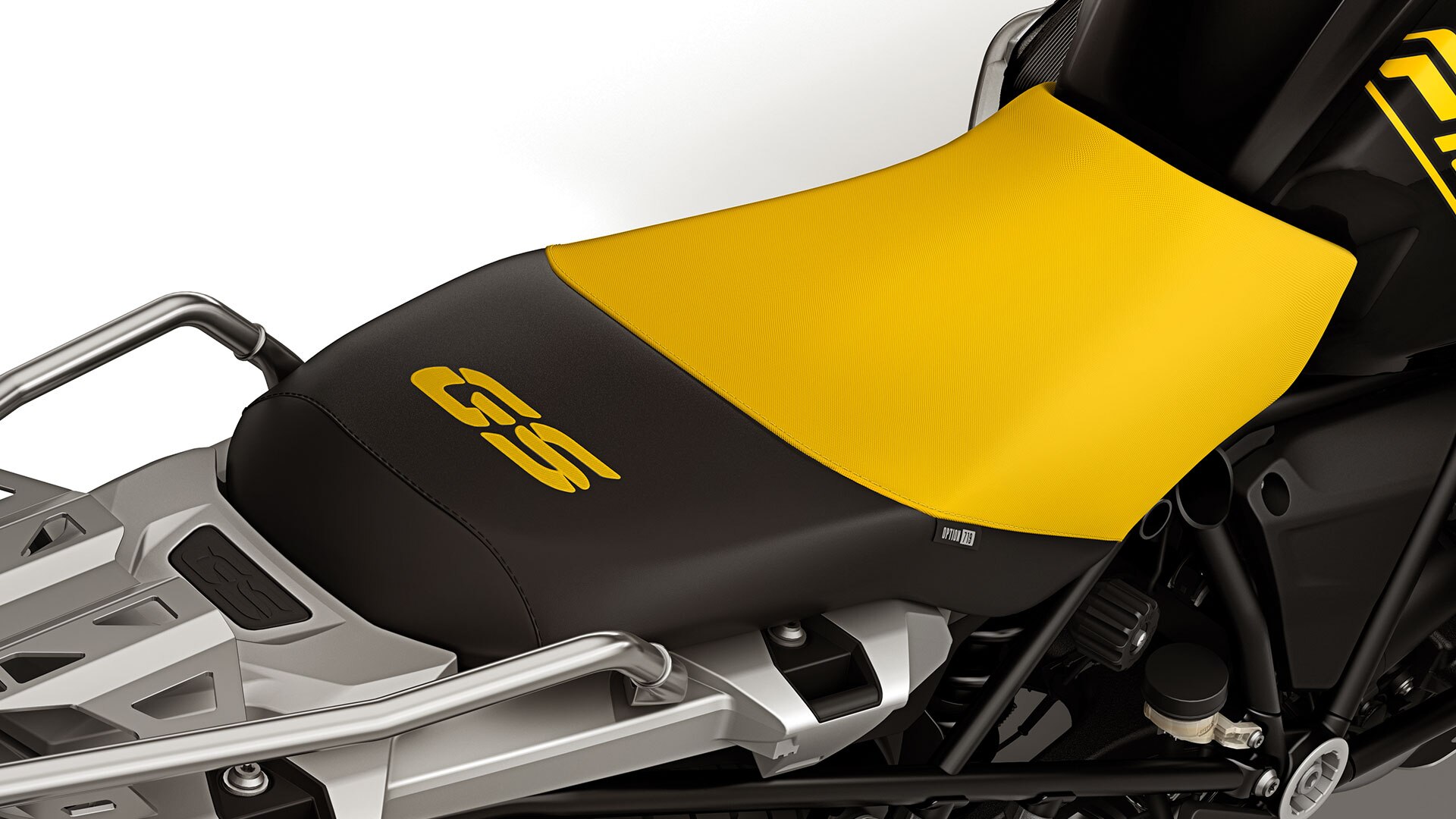 Vediamo la sella nera-gialla dell'Edition 40 Years GS con ricamo GS.