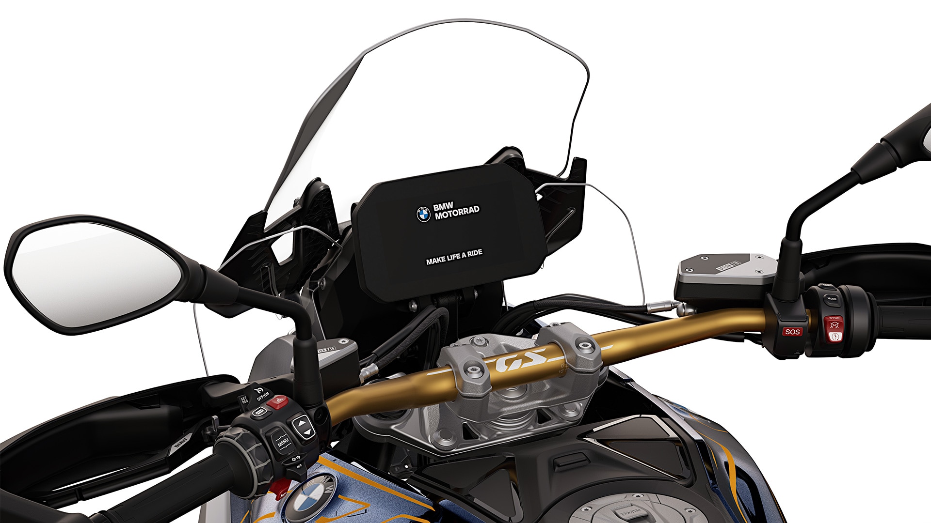 Il manubrio dorato della BMW R 1300 GS Option 719 Biscaya