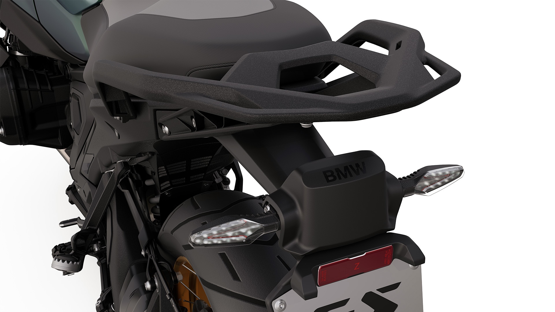 La BMW R 1300 GS Option 719 Tramuntana con indicatori di direzione integrati e radar posteriore