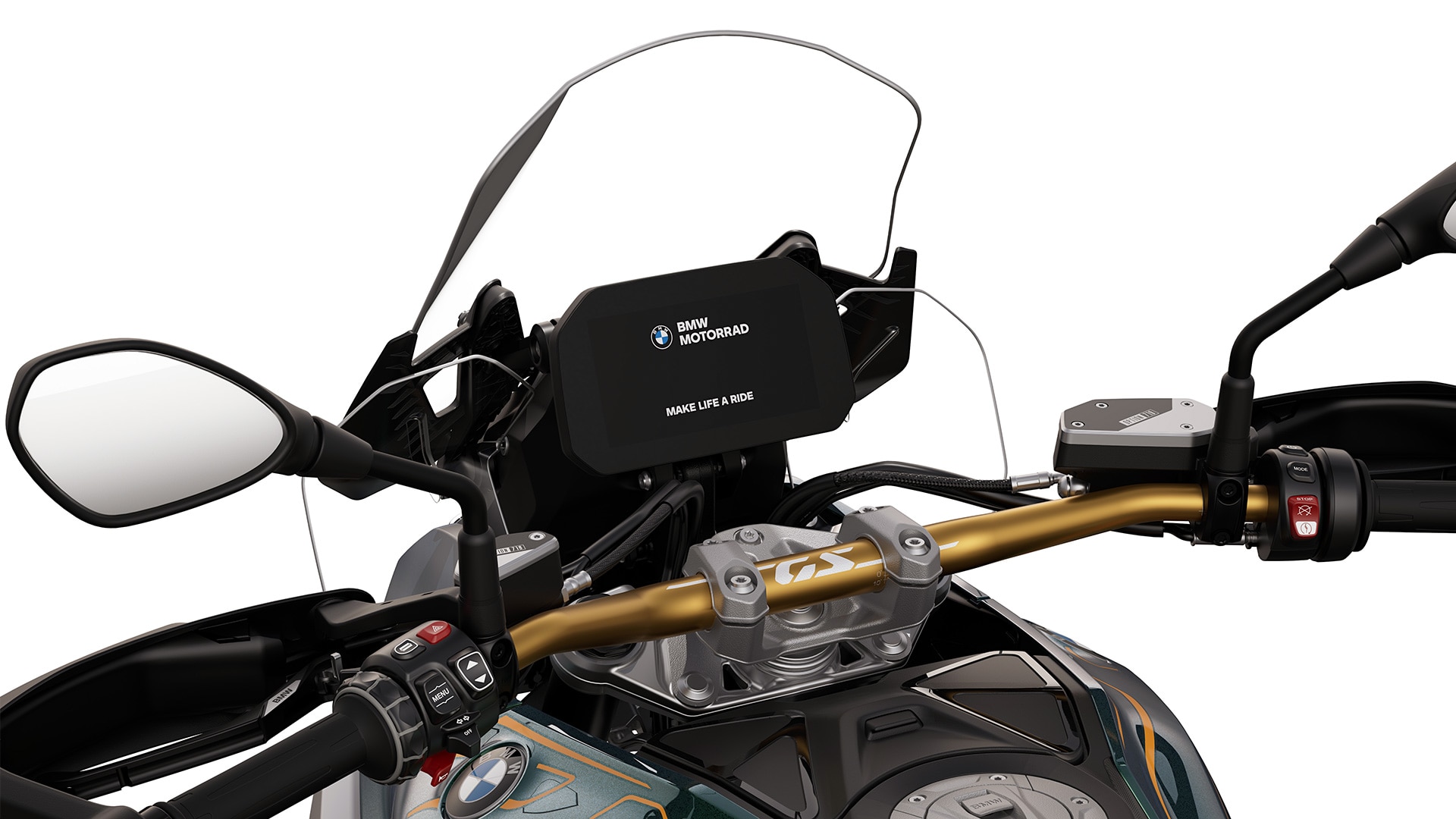 Il manubrio dorato della BMW R 1300 GS Option 719 Tramuntana