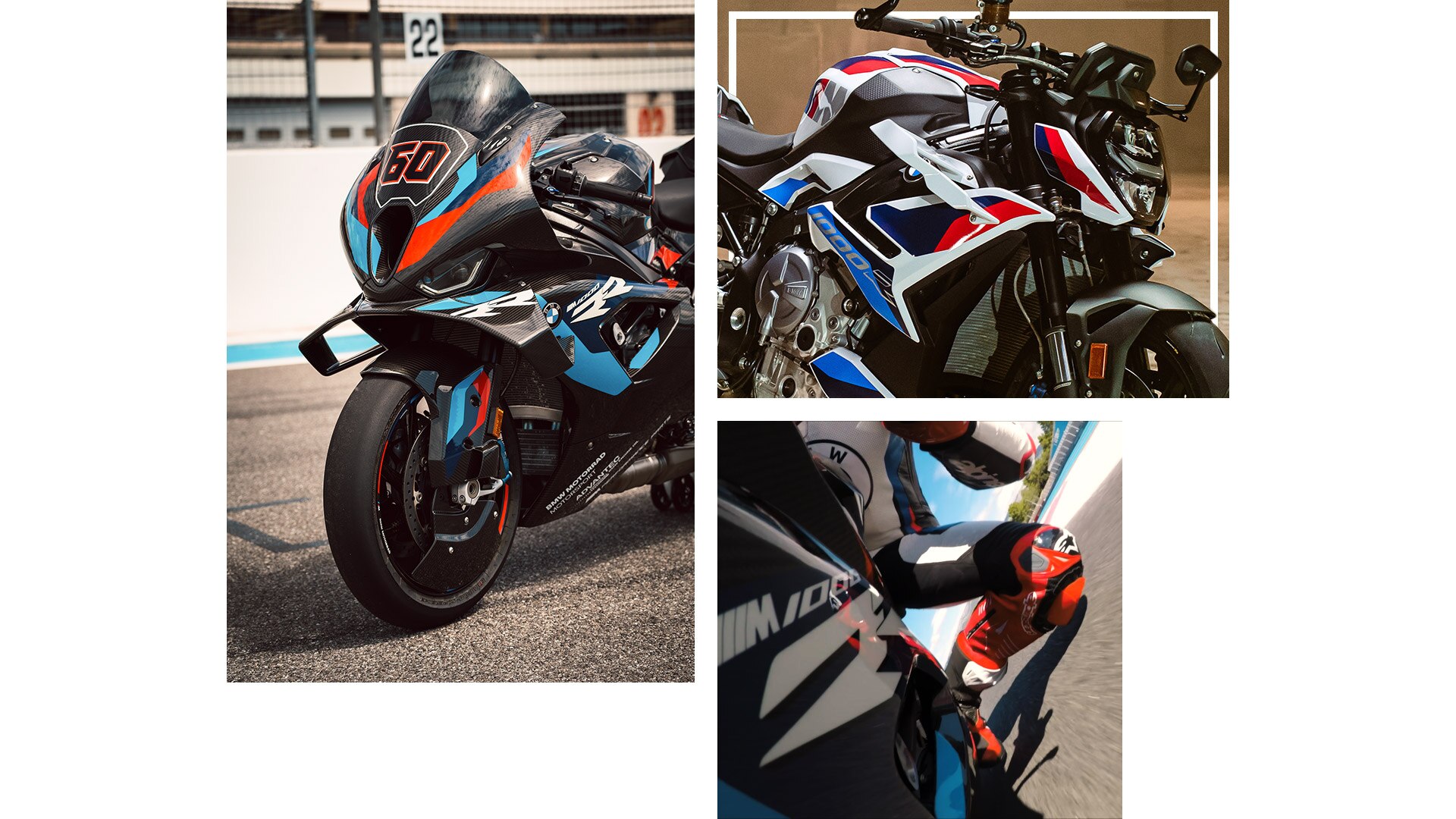 Collage di scatti della M 1000 RR e della M 1000 R.