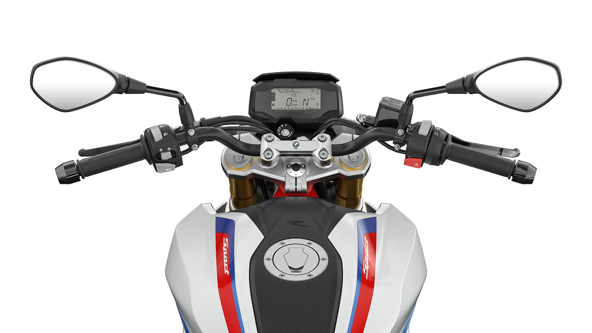 Vediamo il manubrio e gli elementi di comando della G 310 R.