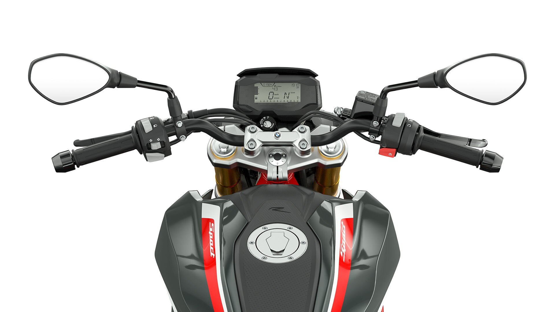 Vediamo il manubrio e gli elementi di comando della G 310 R.
