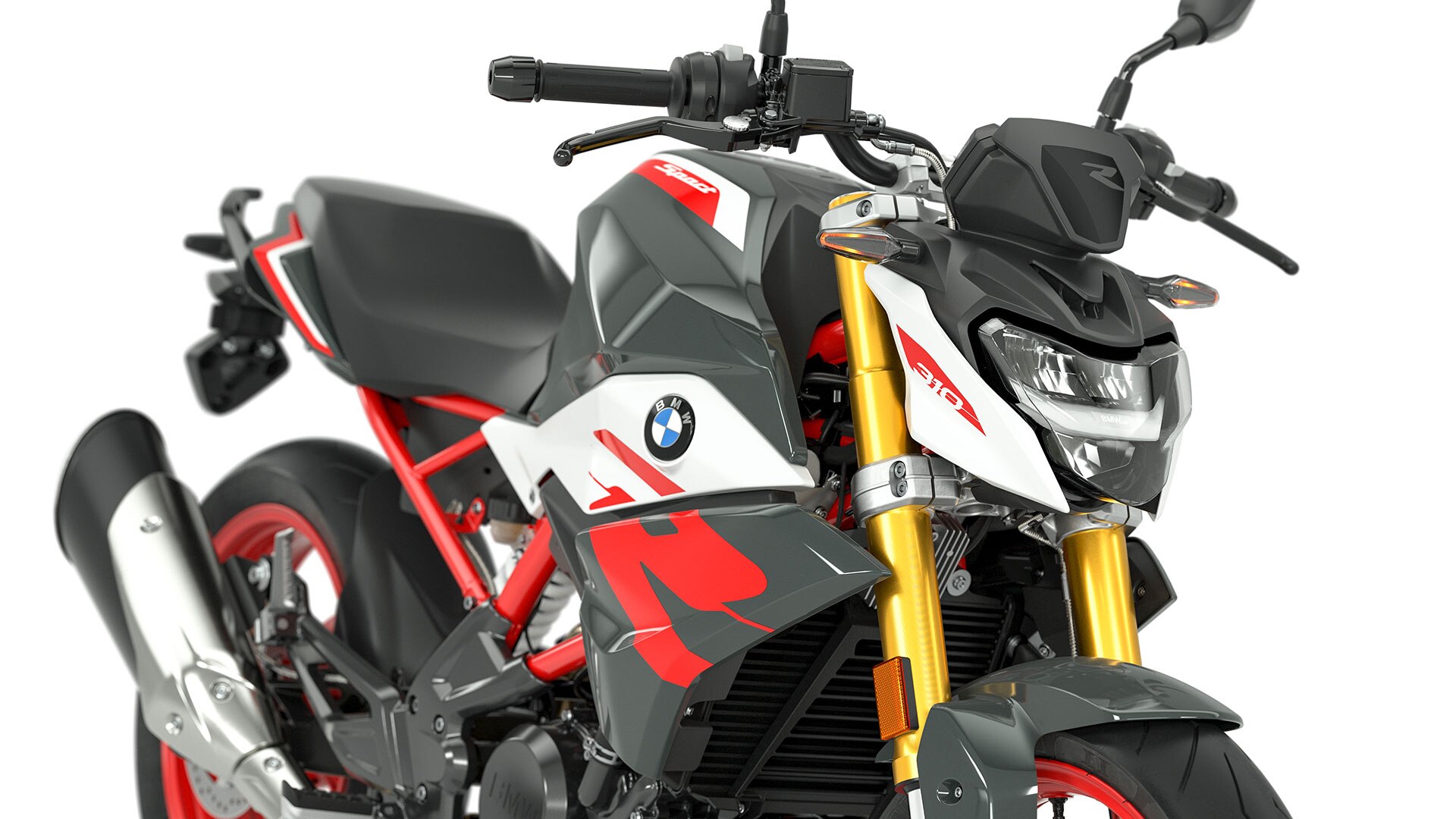 Vediamo il faro a LED di serie e l'indicatore di direzione a LED della G 310 R.