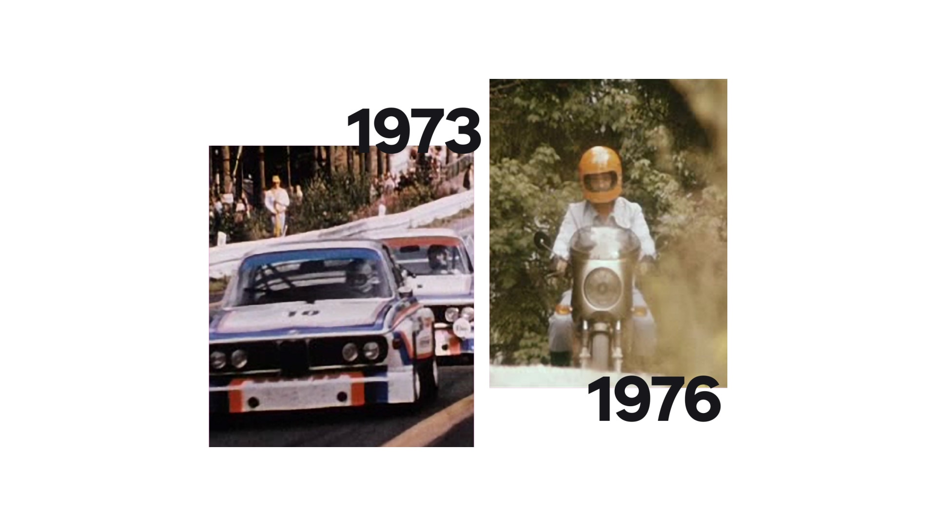 A sinistra una foto storica della BMW 3.0 CSL, a destra la BMW R 90 S di Helmut Dähne.