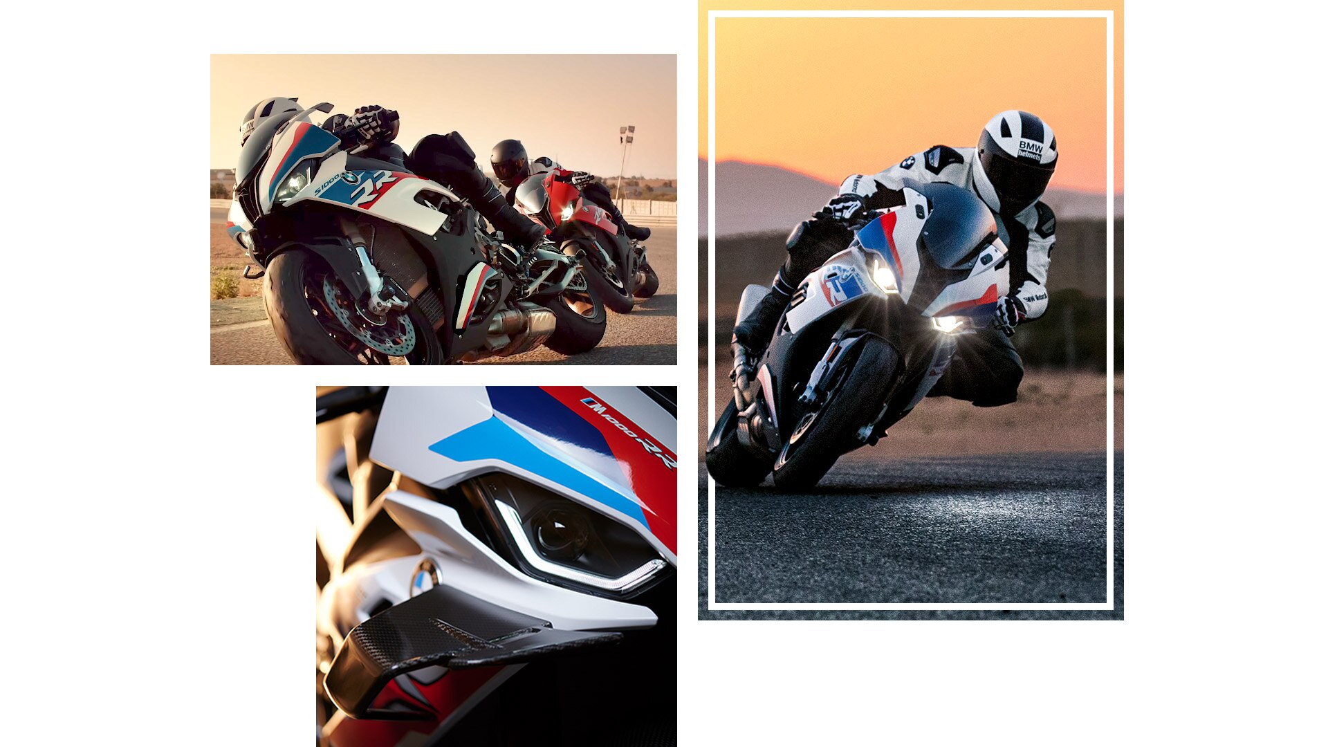 Collage di scatti della S 1000 RR e della M 1000 RR in movimento.