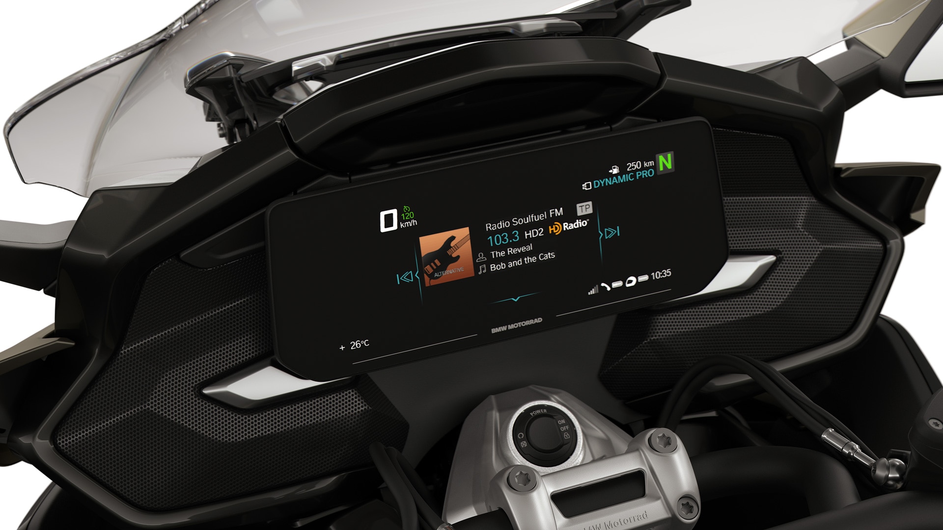 Primo piano del display TFT e delle casse della K 1600 Grand America.