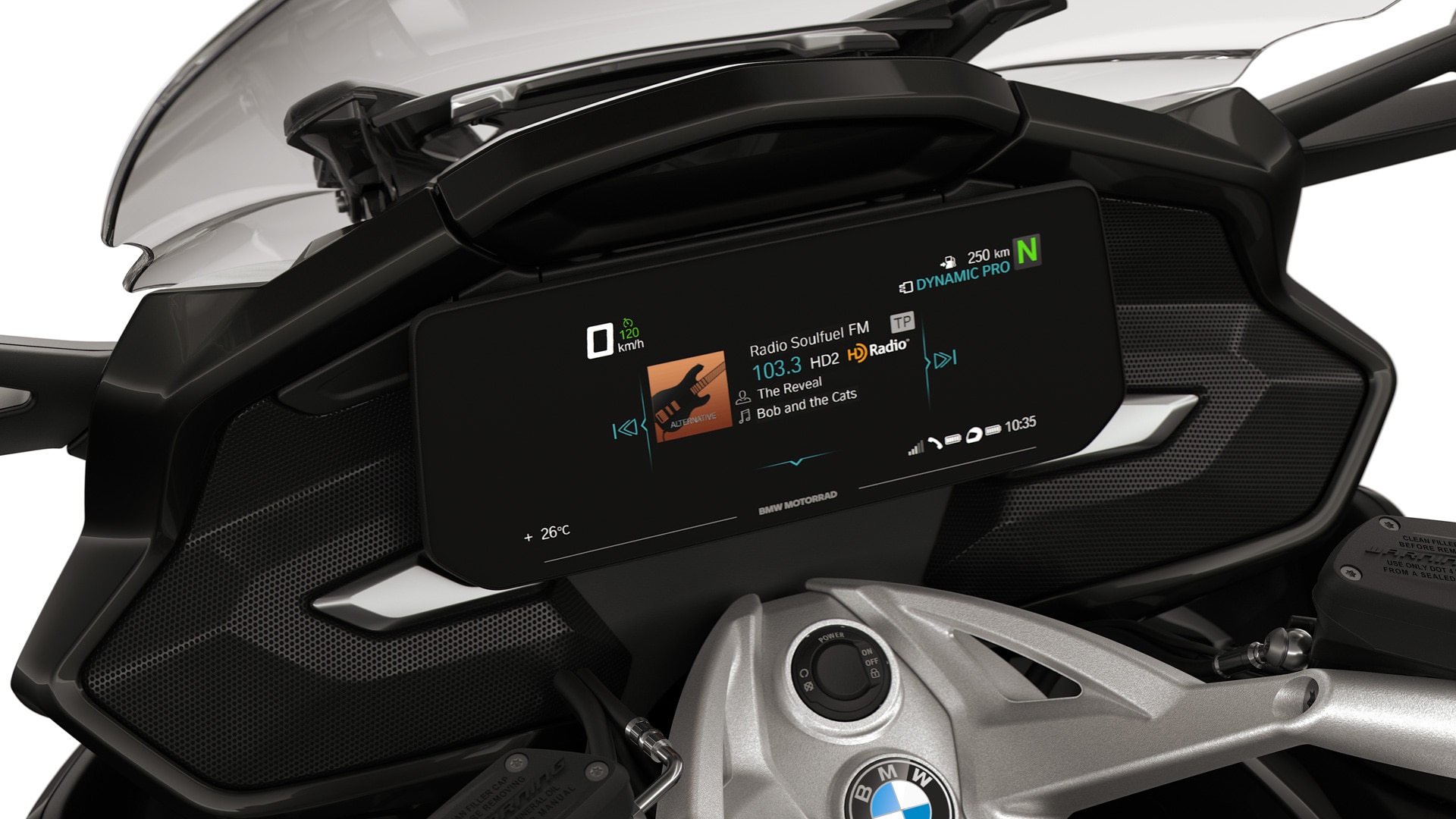 Primo piano del display TFT e delle casse della K 1600 GT.