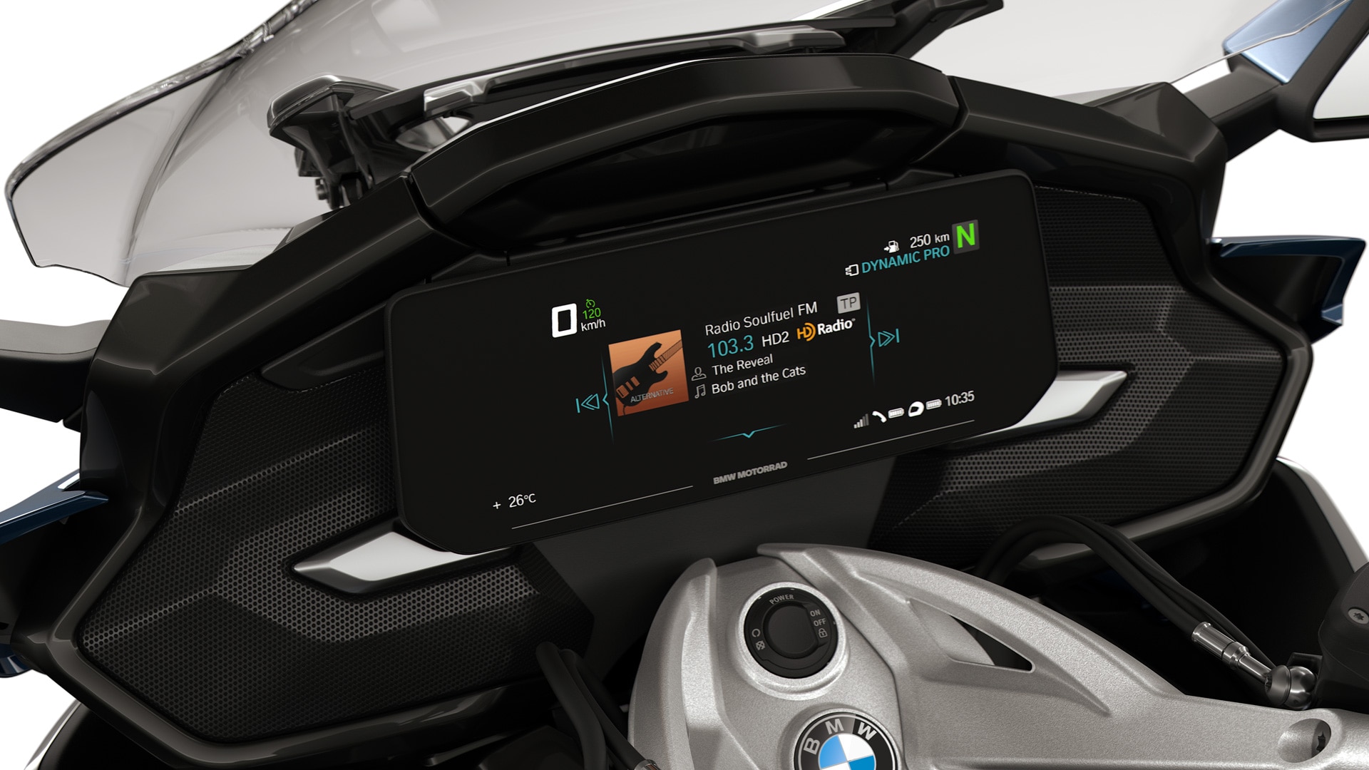 Primo piano del display TFT e delle casse della K 1600 GTL.