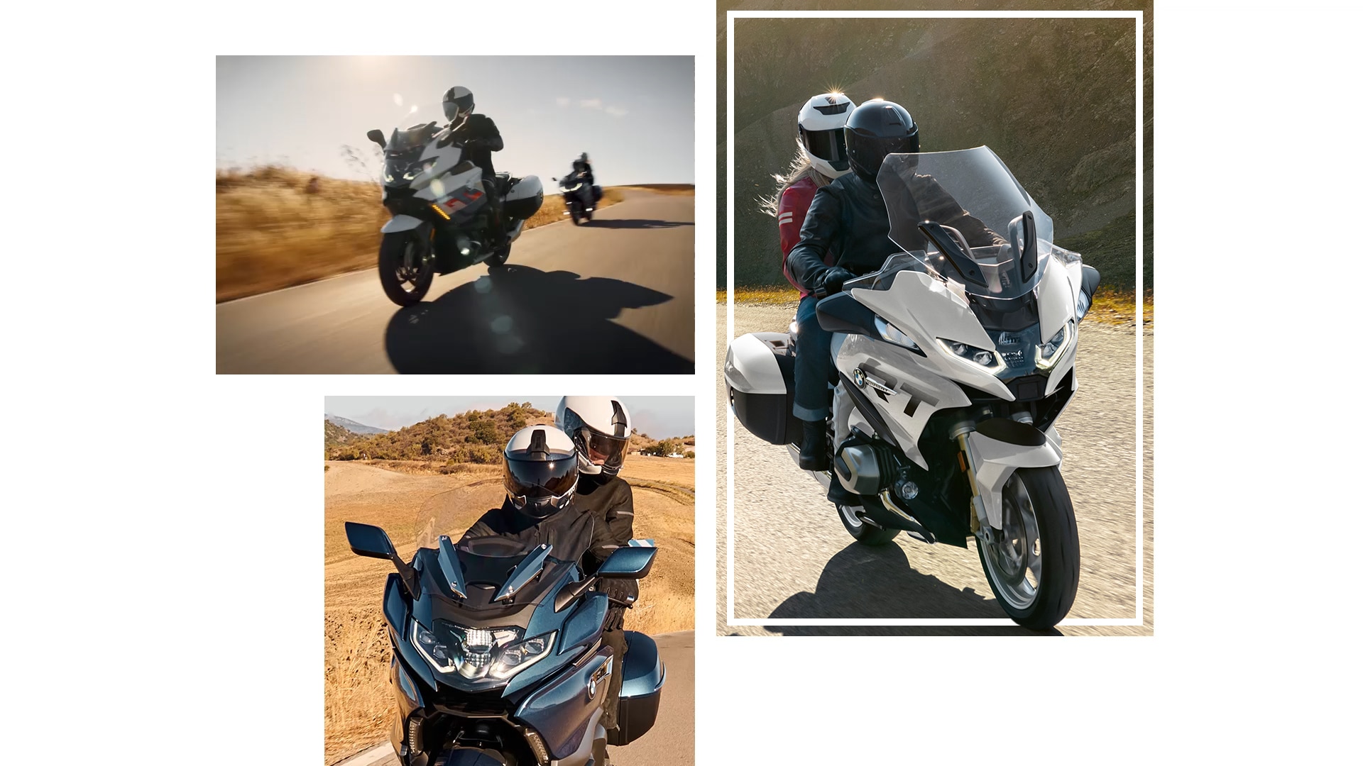 Scatti della moto touring BMW Motorrad in movimento.