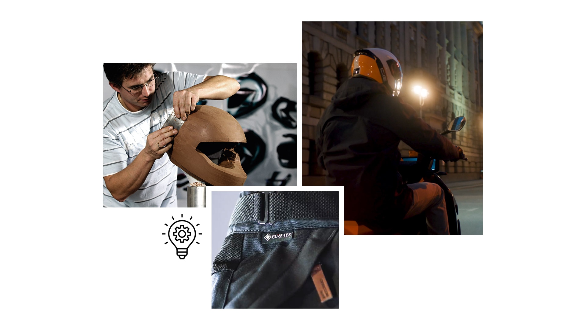 Collage delle innovazioni di BMW Motorrad, tra cui la giacca Tokyo Connect GTX